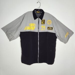 Vintage IOU Zip Work Shirt Men XL Techno System Gray Black Hong Kong 90s Y2k EDM